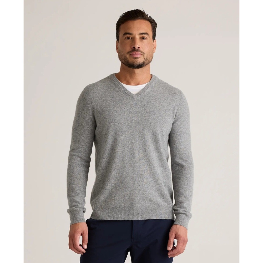 Quince Cashmere Gray Lightweight Preppy Minimalist Old Money V-neck Sweater sz L